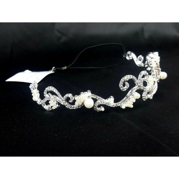 Bel-Aire Bridal Headpiece Rhinestone and Pearl Bandeau Style 6413 main image 4